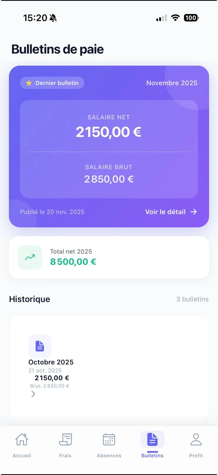 App mobile MyRH bulletins de paie