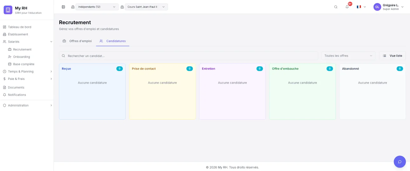 Pipeline kanban candidatures MyRH