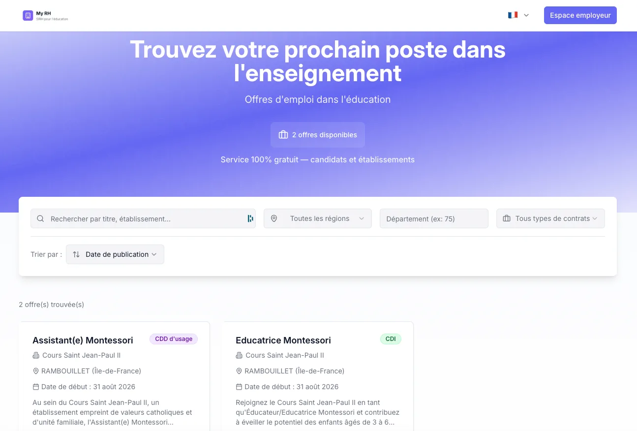 Job board recrutement enseignants MyRH