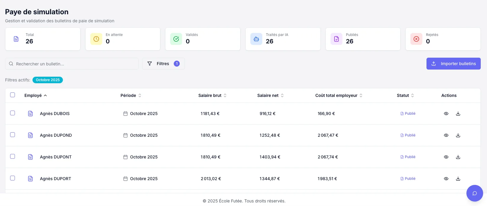 Interface MyRH - Gestion de paie